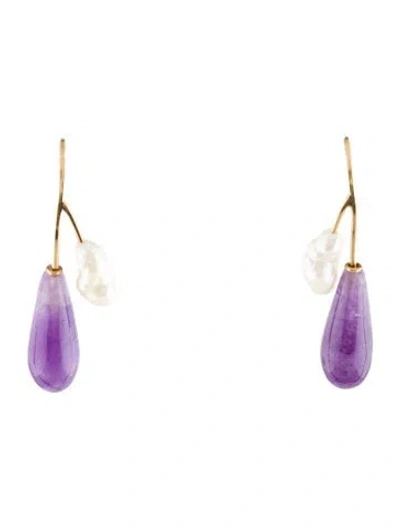 Pre-owned Earrings 14k Pearl & Amethyst Drop  In Multi