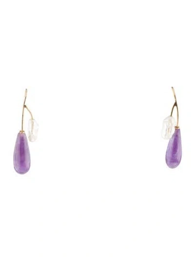 Pre-owned Earrings 14k Pearl & Amethyst Drop  In Multi