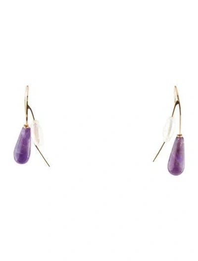 Pre-owned Earrings 14k Pearl & Amethyst Drop  In Multi