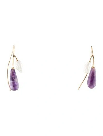 Pre-owned Earrings 14k Pearl & Amethyst Drop  In Multi