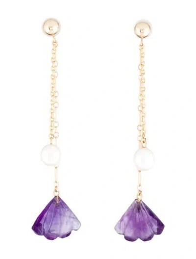 Pre-owned Earrings 14k Pearl & Amethyst Drop  In Multi