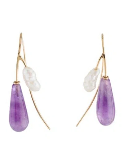 Pre-owned Earrings 14k Pearl & Amethyst Drop  In Multi