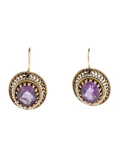 Pre-owned Earrings 14k Pearl & Amethyst Drop  In Multi