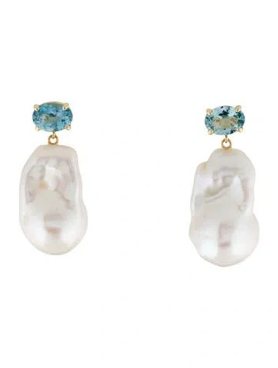 Pre-owned Earrings 14k Pearl& Aquamarine Drop  In Multi