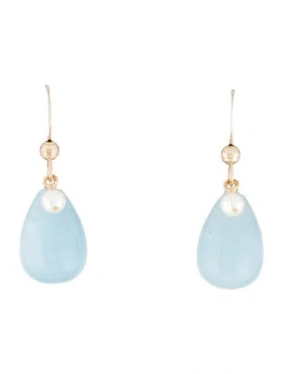 Pre-owned Earrings 14k Pearl & Aquamarine Drop  In Multi