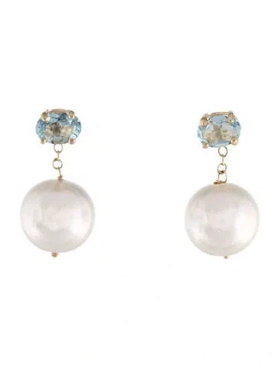 Pre-owned Earrings 14k Pearl & Aquamarine Drop  In Multi