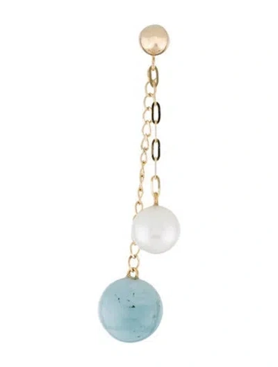 Pre-owned Earrings 14k Pearl & Aquamarine Drop  In Multi