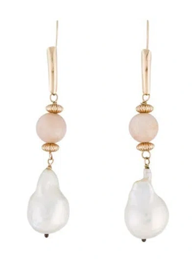 Pre-owned Earrings 14k Pearl & Calcite Drop  In Multi