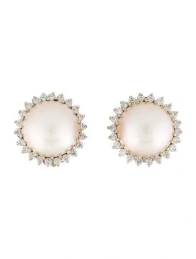Pre-owned Earrings 14k Pearl & Cubic Zirconia Clip-on  In Multi