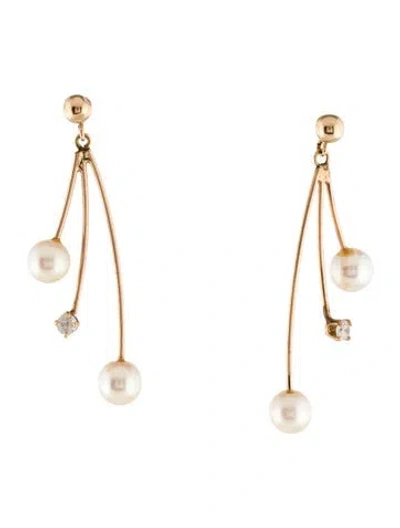 Pre-owned Earrings 14k Pearl & Cubic Zirconia Drop  In Multi