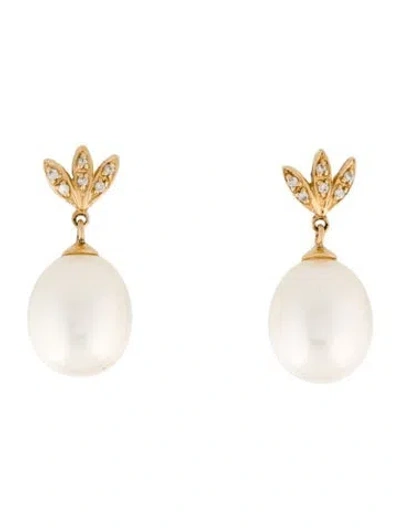 Pre-owned Earrings 14k Pearl & Cubic Zirconia Drop  In Multi