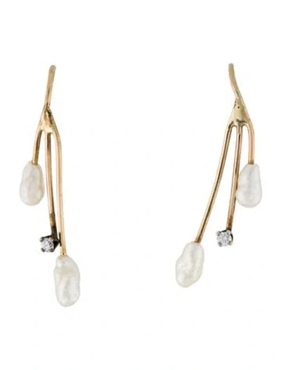 Pre-owned Earrings 14k Pearl & Cubic Zirconia Drop  In Multi