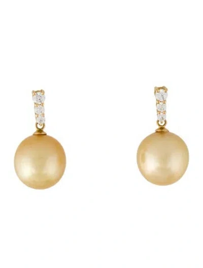 Pre-owned Earrings 14k Pearl & Cubic Zirconia Drop  In Multi