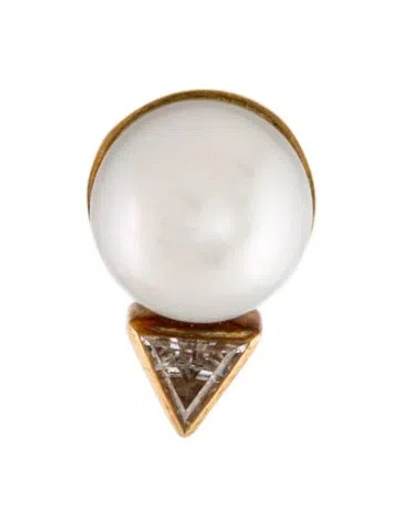 Pre-owned Earrings 14k Pearl & Cubic Zirconia Single Stud Earring In Multi