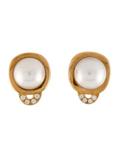 Pre-owned Earrings 14k Pearl & Diamond Clip-on  In Multi