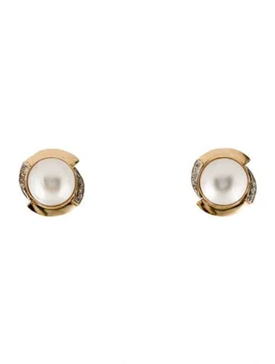 Pre-owned Earrings 14k Pearl & Diamond Clip-on  In Multi