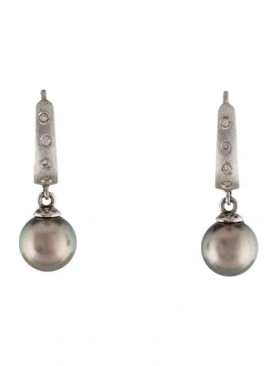 Pre-owned Earrings 14k Pearl & Diamond Drop  In Multi