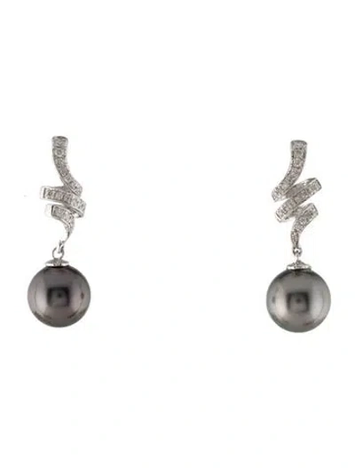 Pre-owned Earrings 14k Pearl & Diamond Drop  In Multi
