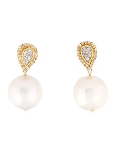 Pre-owned Earrings 14k Pearl & Diamond Drop  In Multi