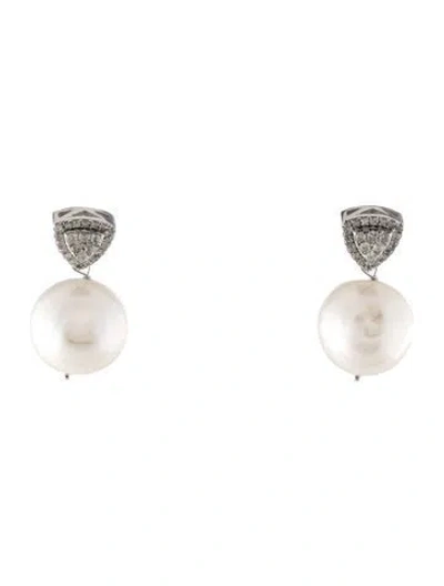 Pre-owned Earrings 14k Pearl & Diamond Drop  In Multi