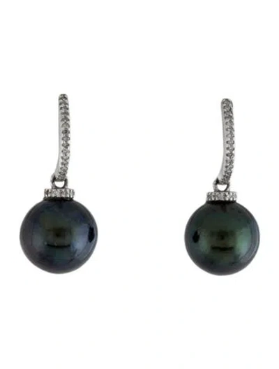 Pre-owned Earrings 14k Pearl & Diamond Drop  In Multi