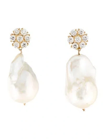 Pre-owned Earrings 14k Pearl & Diamond Drop  In Multi