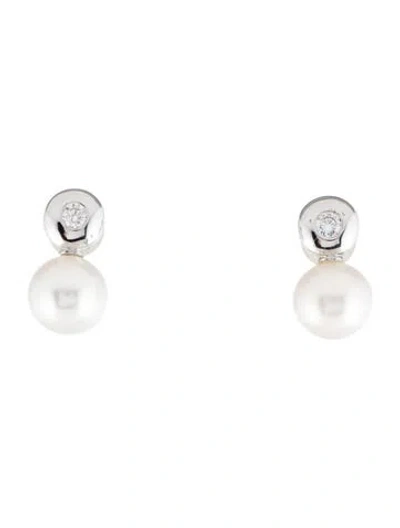 Pre-owned Earrings 14k Pearl & Diamond Drop  In Multi