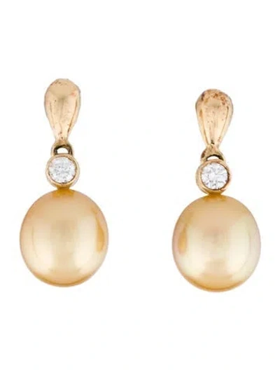 Pre-owned Earrings 14k Pearl & Diamond Drop  In Multi