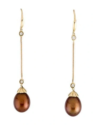 Pre-owned Earrings 14k Pearl & Diamond Drop  In Multi