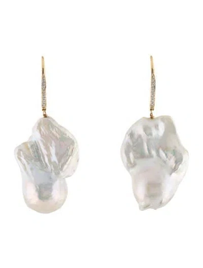 Pre-owned Earrings 14k Pearl & Diamond Drop  In Multi