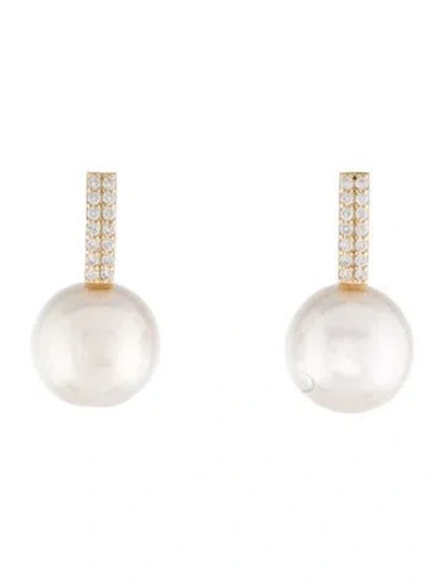Pre-owned Earrings 14k Pearl & Diamond Drop  In Multi
