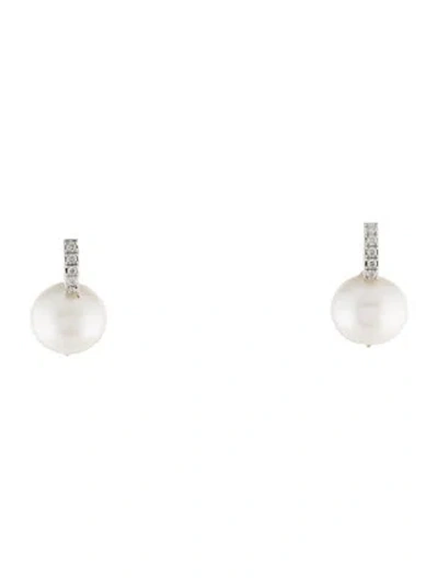 Pre-owned Earrings 14k Pearl & Diamond Drop  In Multi