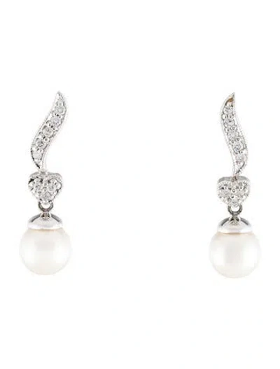 Pre-owned Earrings 14k Pearl & Diamond Drop  In Multi