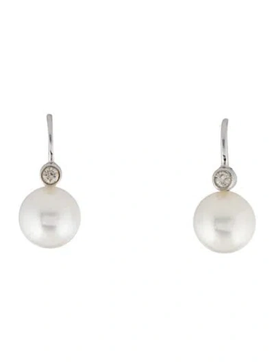 Pre-owned Earrings 14k Pearl & Diamond Drop  In Multi