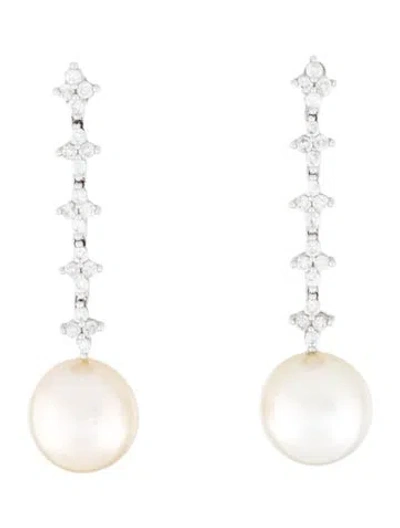 Pre-owned Earrings 14k Pearl & Diamond Drop  In Multi