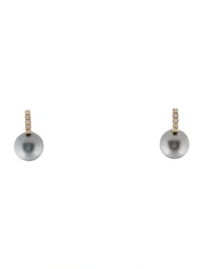 Pre-owned Earrings 14k Pearl & Diamond Drop  In Multi