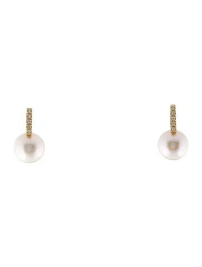 Pre-owned Earrings 14k Pearl & Diamond Drop  In Multi
