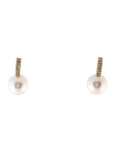 Pre-owned Earrings 14k Pearl & Diamond Drop  In Multi