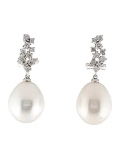 Pre-owned Earrings 14k Pearl & Diamond Drop  In Multi