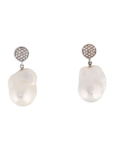 Pre-owned Earrings 14k Pearl & Diamond Drop  In Multi