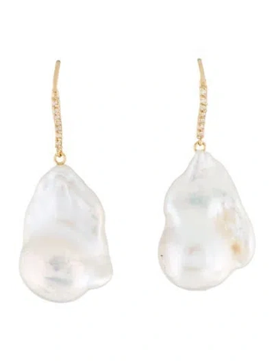 Pre-owned Earrings 14k Pearl & Diamond Drop  In Multi