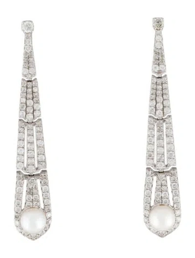 Pre-owned Earrings 14k Pearl & Diamond Drop  In Multi