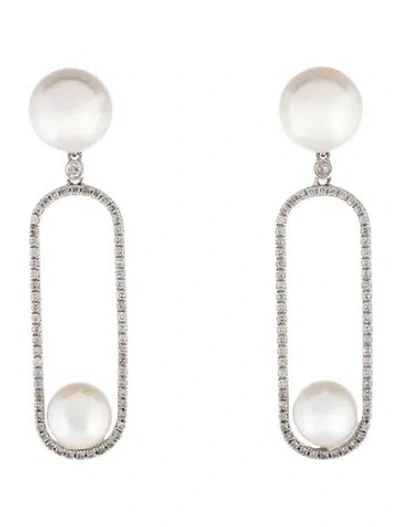 Pre-owned Earrings 14k Pearl & Diamond Drop  In Multi