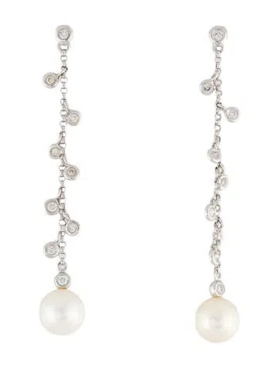 Pre-owned Earrings 14k Pearl & Diamond Drop  In Multi