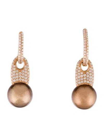 Pre-owned Earrings 14k Pearl & Diamond Drop  In Multi