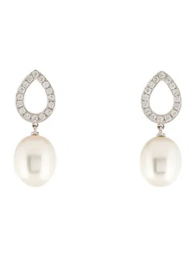 Pre-owned Earrings 14k Pearl & Diamond Drop  In Multi