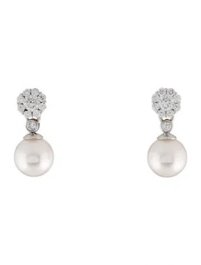 Pre-owned Earrings 14k Pearl & Diamond Drop  In Multi