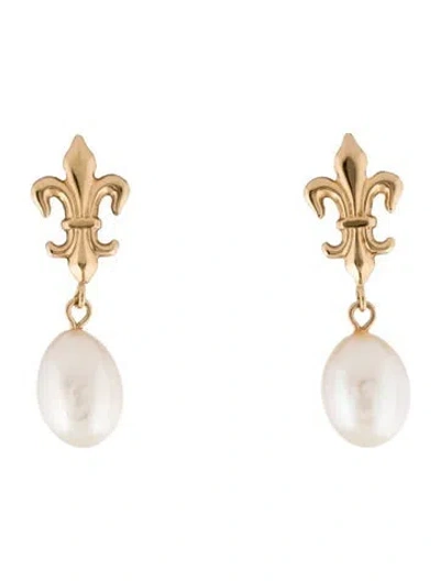 Pre-owned Earrings 14k Pearl & Diamond Drop  In Multi