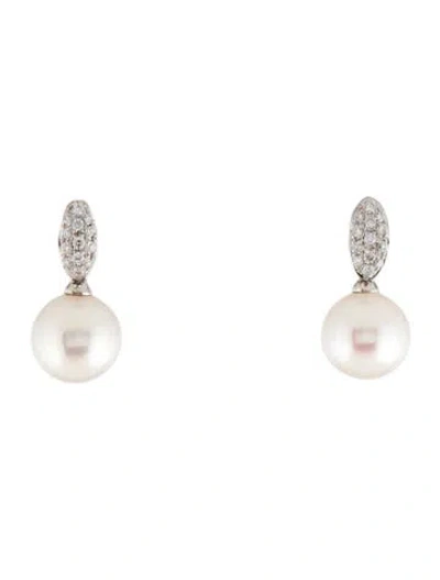 Pre-owned Earrings 14k Pearl & Diamond Drop  In Multi