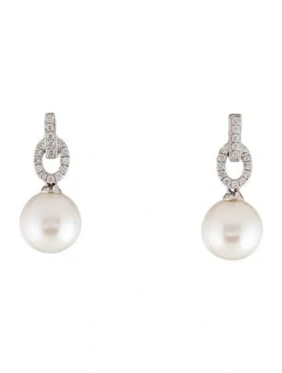 Pre-owned Earrings 14k Pearl & Diamond Drop  In Multi